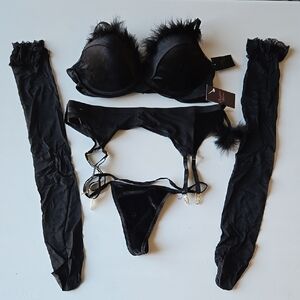NWT JustSexy Lingerie Set with Feather Details
